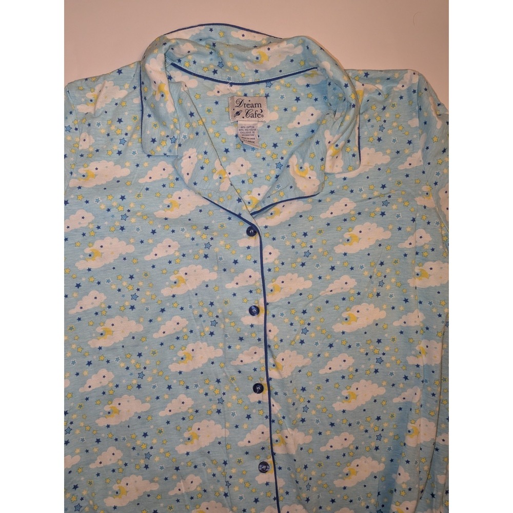 Dream Cafe Women's XL Comfy Pajama Set Soft Top & Short 2 Pc Celestial Button Up